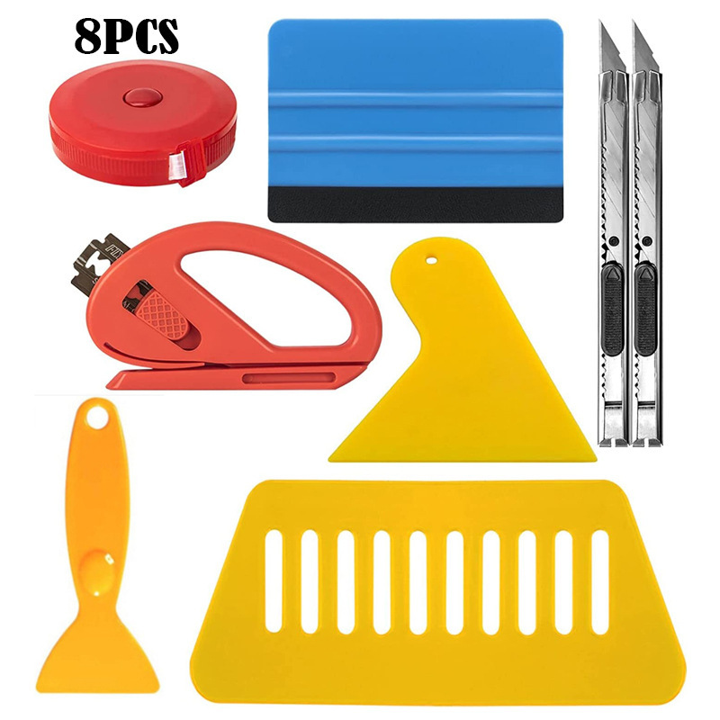 跨境爆款8件套毛毡边缘刮刀卷尺美工刀汽车贴膜车窗包装工具套件