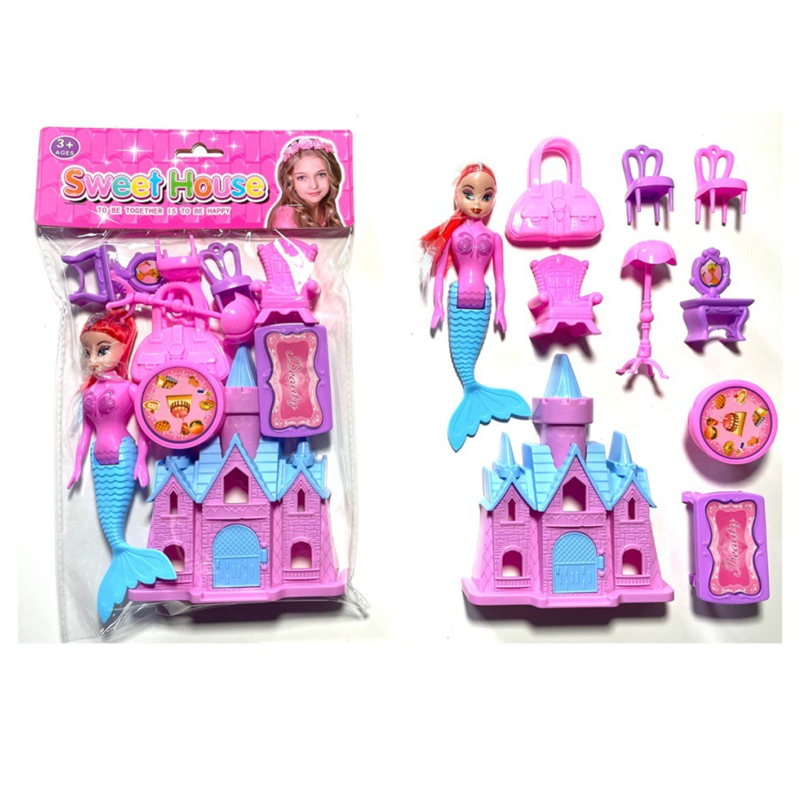Los juguetes modelo de casa de juegos para niños se pueden instalar con una serie de combinación de muebles de casa de hongos dulces de 10 piezas