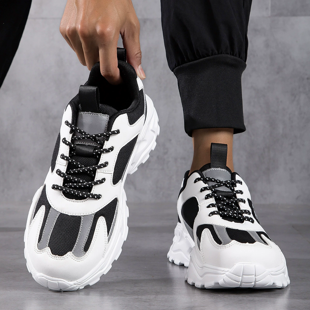 Трансграничная модная Светоотражающая дышащая модная мужская обувь, удобная легкая мужская обувь для папы, кроссовки на толстой подошве
