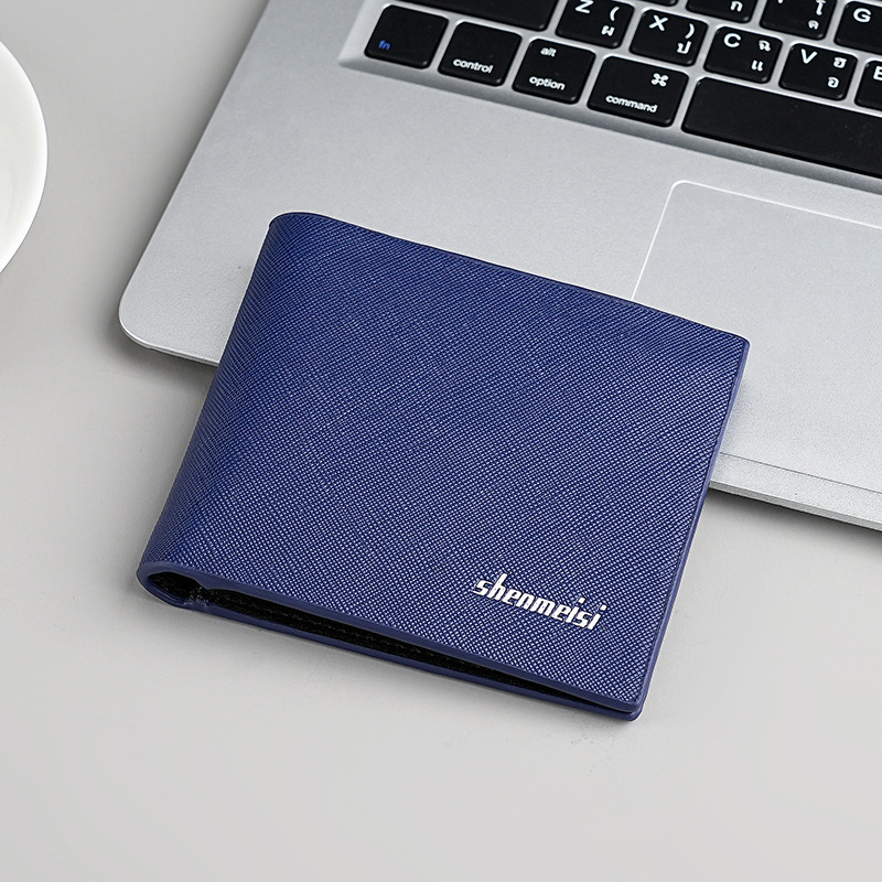 Cartera corta para hombre de cuero con textura cruzada