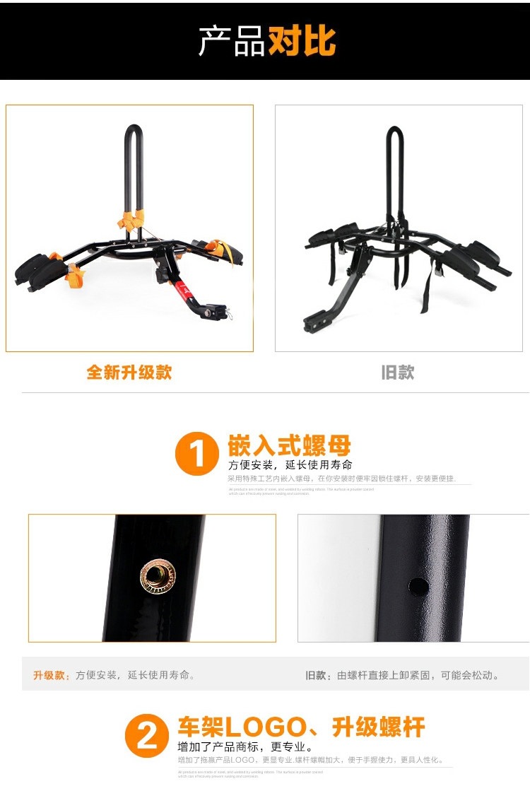 Suitable for no-drill installation on SUV car trunks, dual-bike mounting alloy steel rear rack, easy to use