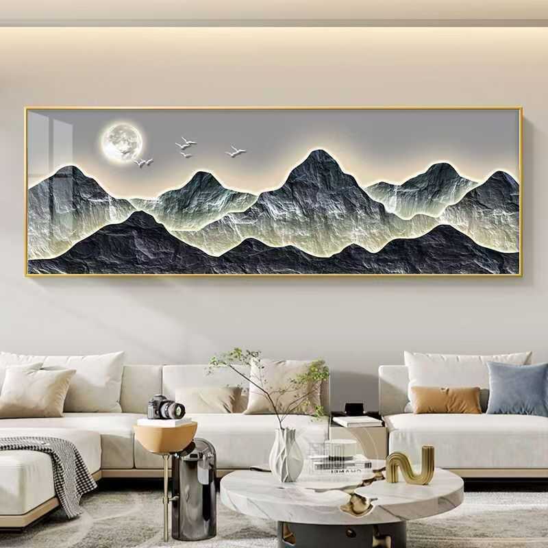 办公室横板壁画背有靠山挂画现代客厅沙发装饰画新中式茶室山水画|undefined