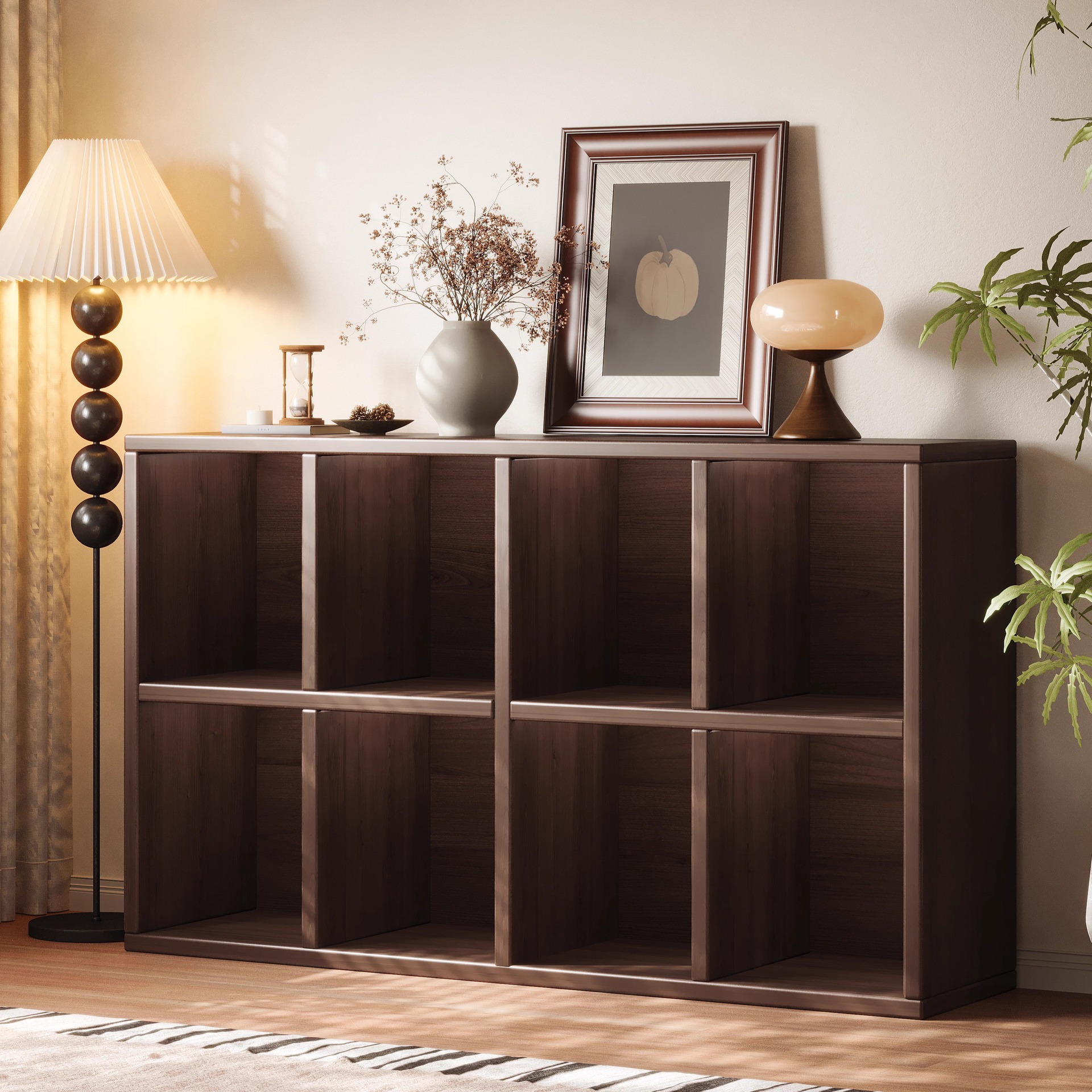 Retro-Style Bookshelf Floor-Standing Storage Rack for Home Living Room Wall-Mounted Bookcase Simple Eight-Compartment Cabinet Free Combination Grid Cabinet