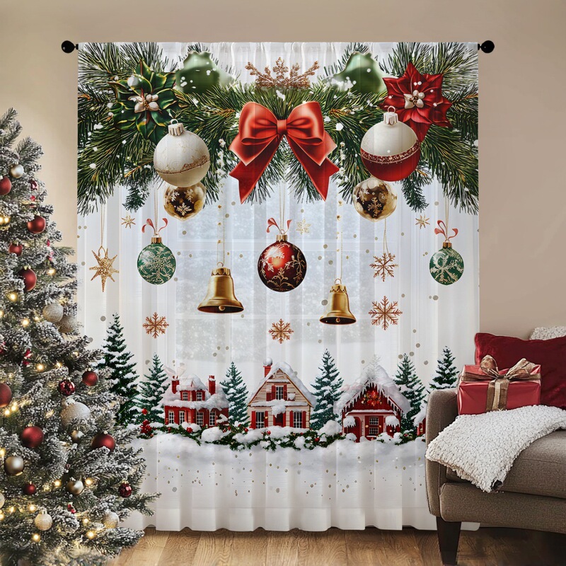 1Pc New Christmas Series Window Screen 3D Digital Printing Factory Direct Sales Bedroom Living Room Decoration Rod Window Screen