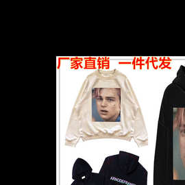 22FW  欧美高街炫彩反光字母小李子宽松落肩连帽衫 男女圆领卫衣