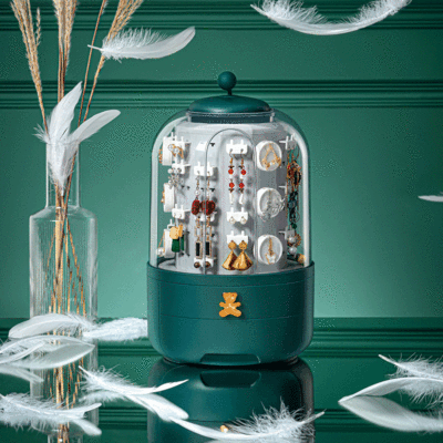 家用360度旋轉時光魔盒 耳釘項鏈珠寶首飾盒 透明多層首飾收納盒