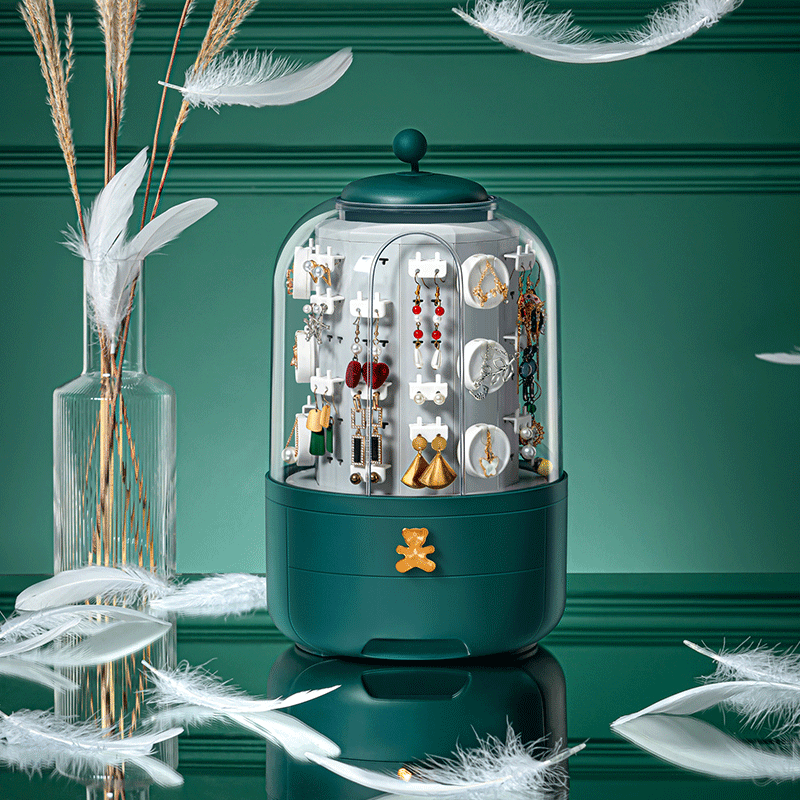 家用360度旋轉時光魔盒 耳釘項鏈珠寶首飾盒 透明多層首飾收納盒