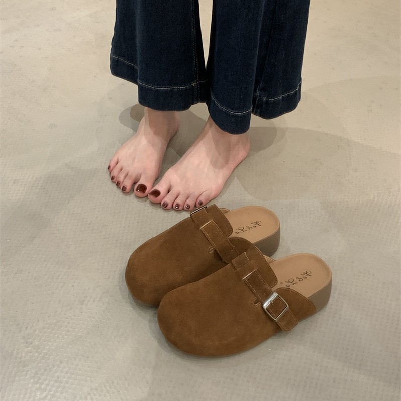 勃肯半拖鞋懒人一脚蹬2025秋季新款厚底包头拖鞋女外穿勃肯鞋|undefined