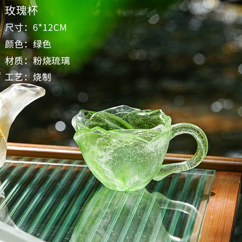 古法琉璃失蜡法琉璃杯盏玫瑰主人杯花瓣客杯花口花朵形杯不可开水|undefined