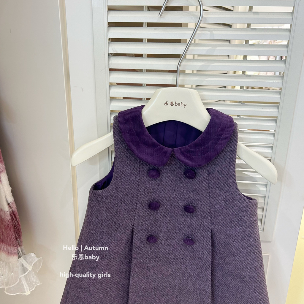 [Ropa para niños Le En] Vestido de chaleco de lana morado de invierno para niñas Vestido noble de estilo fragante pequeño Vestido de princesa para bebés
