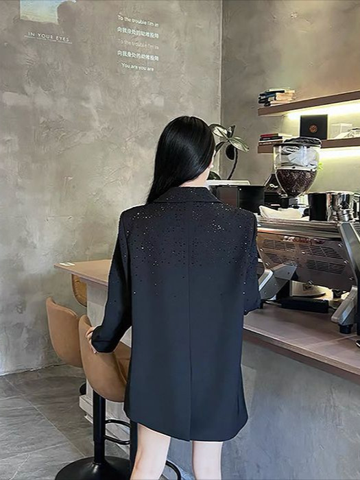 【源头工厂】高级感炸街闪亮烫钻黑色西装外套今年流行西服秋季|undefined