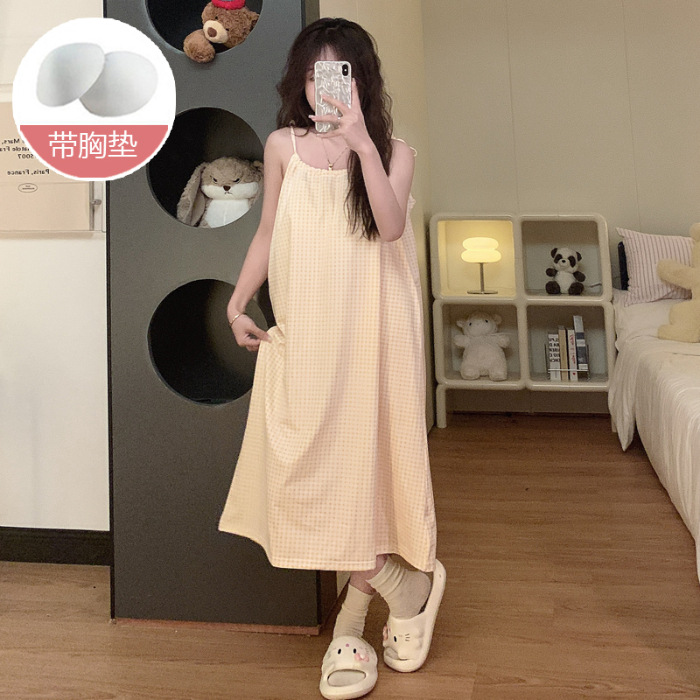 Pijamas de verano, ropa de dormir de cinturón de pecho delgada, ropa de dormir de estudiantes frescos, ropa de algodón al por mayor.