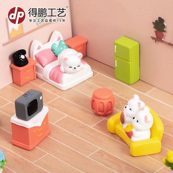 Micro Landscape Creative Doll House Furniture TV Bear Doll DIY Decorations Accessories Mini Miniature Ornaments