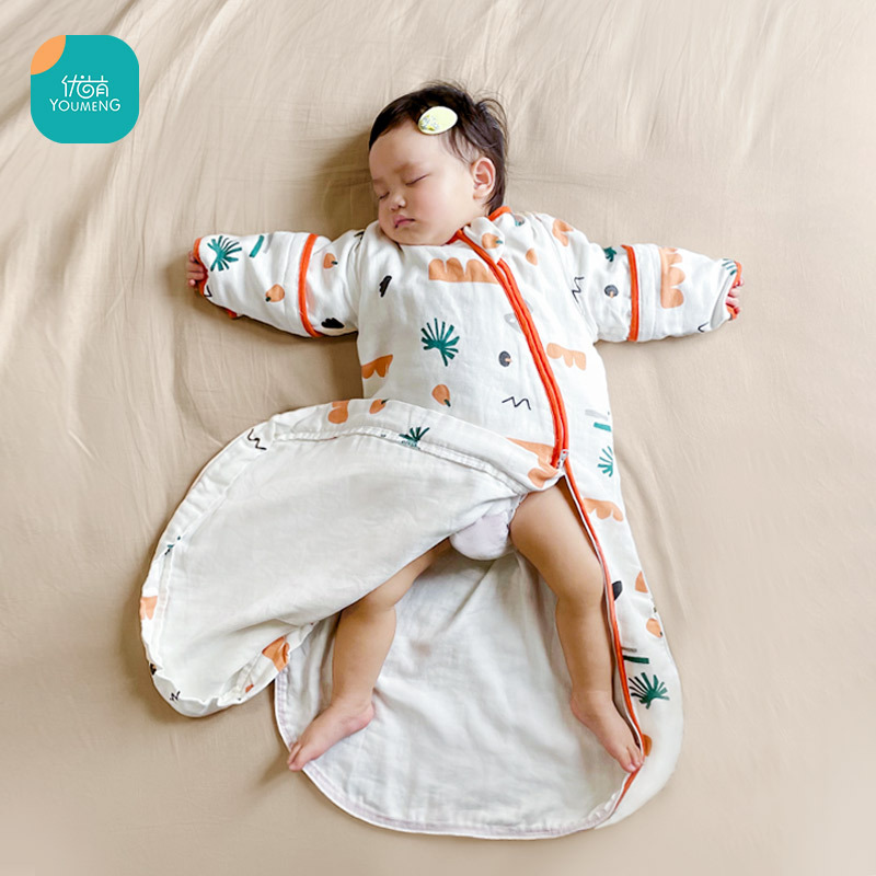 Baby Sleeping Bag Spring & Fall Thin Newborn Kidsren Pure Cotton Gauze All-In-One Summer Baby Sleeping Anti-Jump Artifact