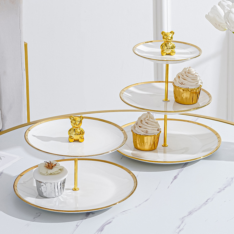 Luz de lujo multicapa de cerámica plato de fruta sala de estar mesa de café hogar plato de fruta recepción postre decoración postre plato de caramelo