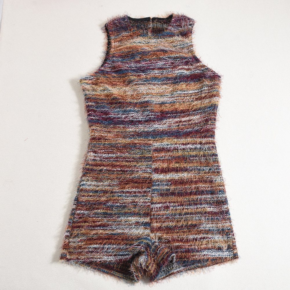 Women Clothing Sleeveless Tight Sexy Color Block Hollow Out Cutout Yarn Dyed Fluff Jumpsuit 11 Women Clothing Sleeveless Tight Sexy Color Block Hollow Out Cutout Yarn Dyed Fluff Jumpsuit