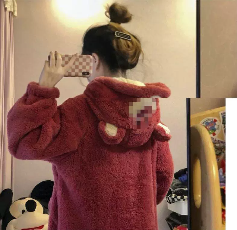 Cute coral strawberry, velvet pijama, winter warm skirt, long bathrobe, 2022, new collection