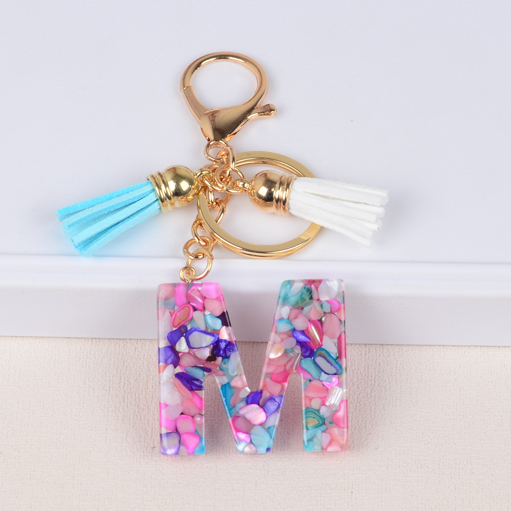 Keychain de iniciales de goteo de pegamento mezcla de piedra de letras de llaves lindas bolsos de damas llaves de automóviles colgantes joyas