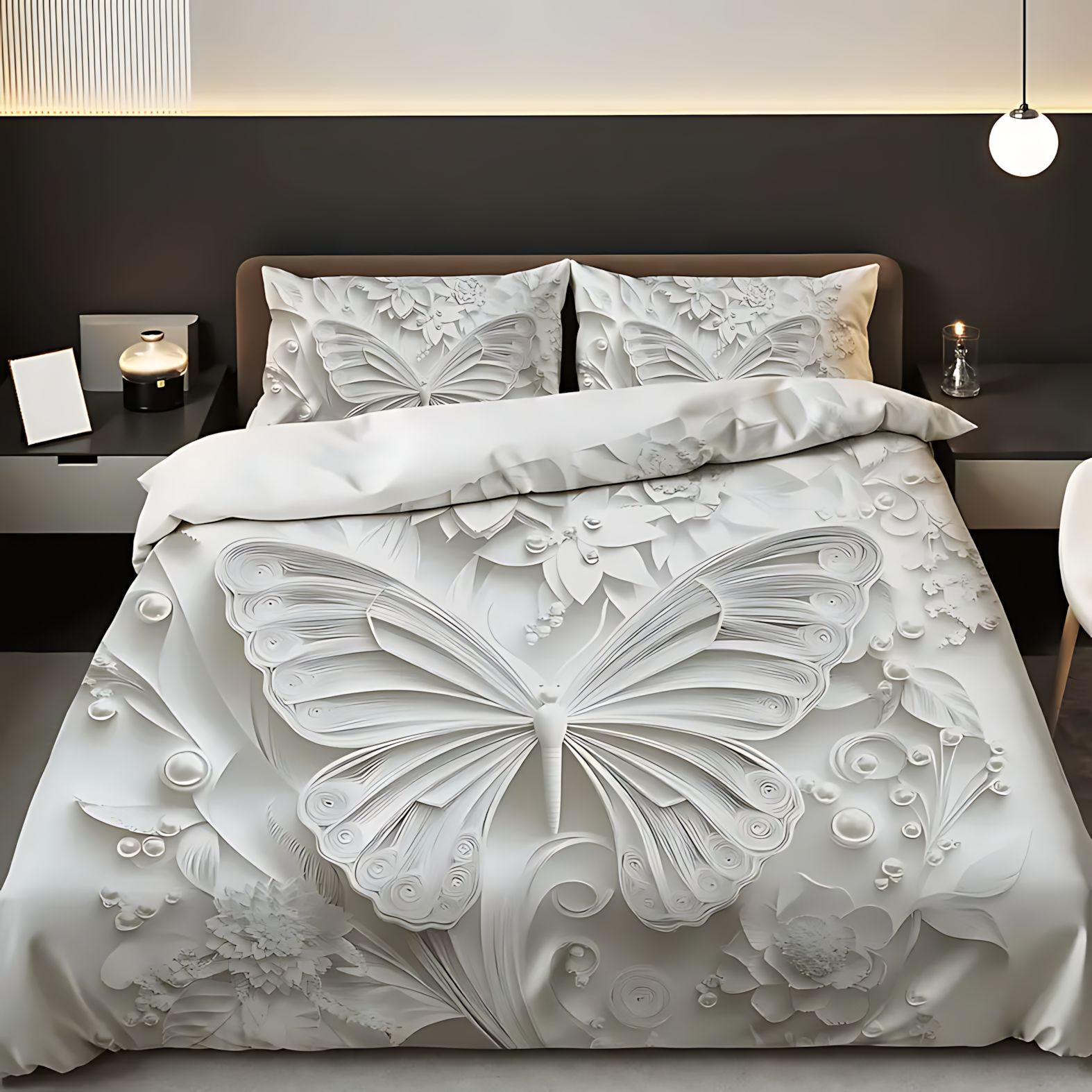 TEMU / JIT transfronterizo flores blancas y mariposas de alta definición digital impresión kit de edredón para diseñar