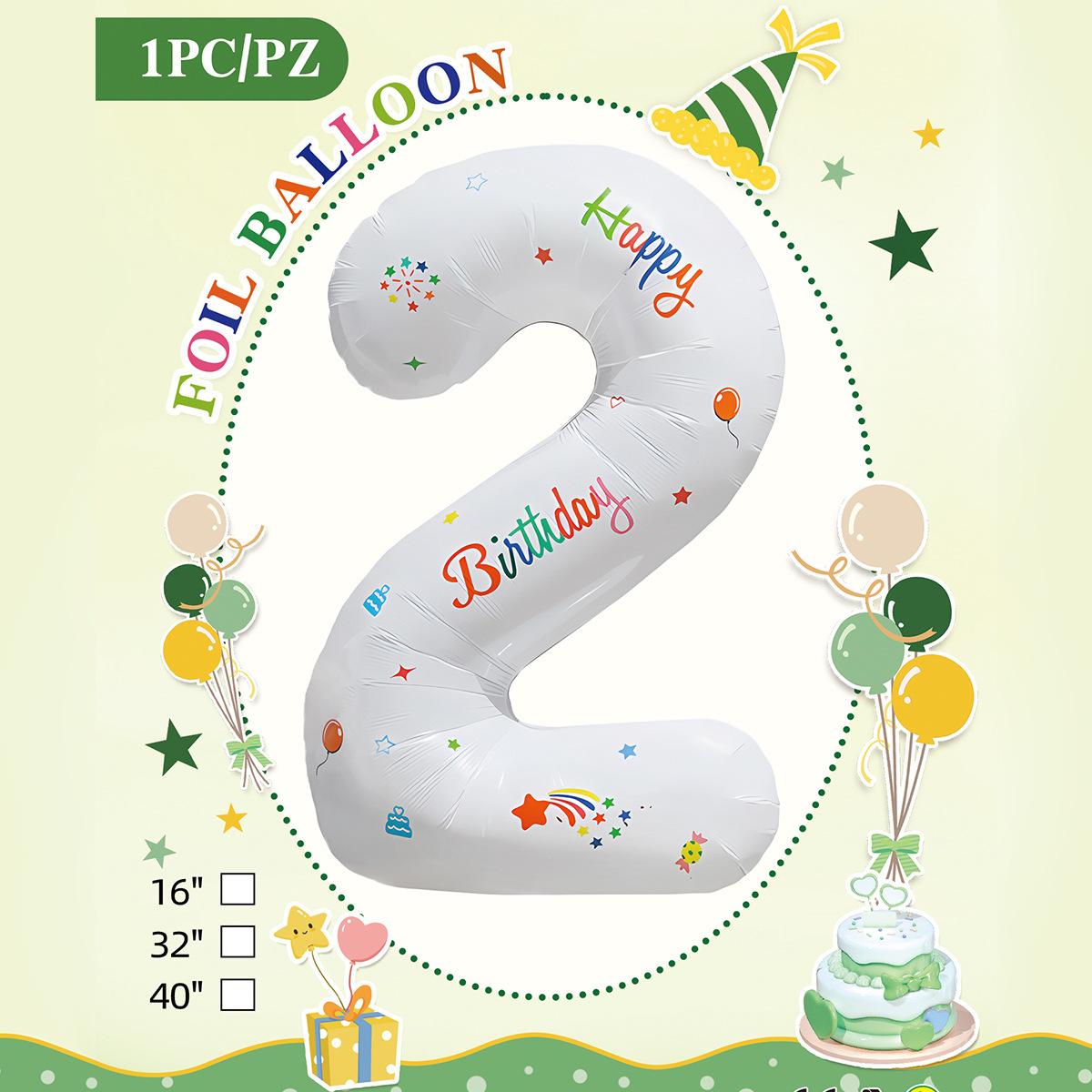 Embalaje de tarjeta de papel independiente digital de cumpleaños impreso en blanco de 32 pulgadas, decoración de fiesta de la versión estadounidense, película de aluminio, decoración de globos de papel de aluminio