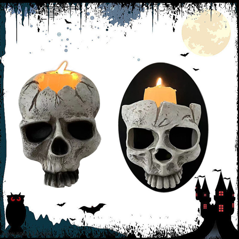 Cross-border Resin Decoration Pendant Gothic Skull Wall Lamp Halloween Decoration Skull Wall Pendant Resin Craft