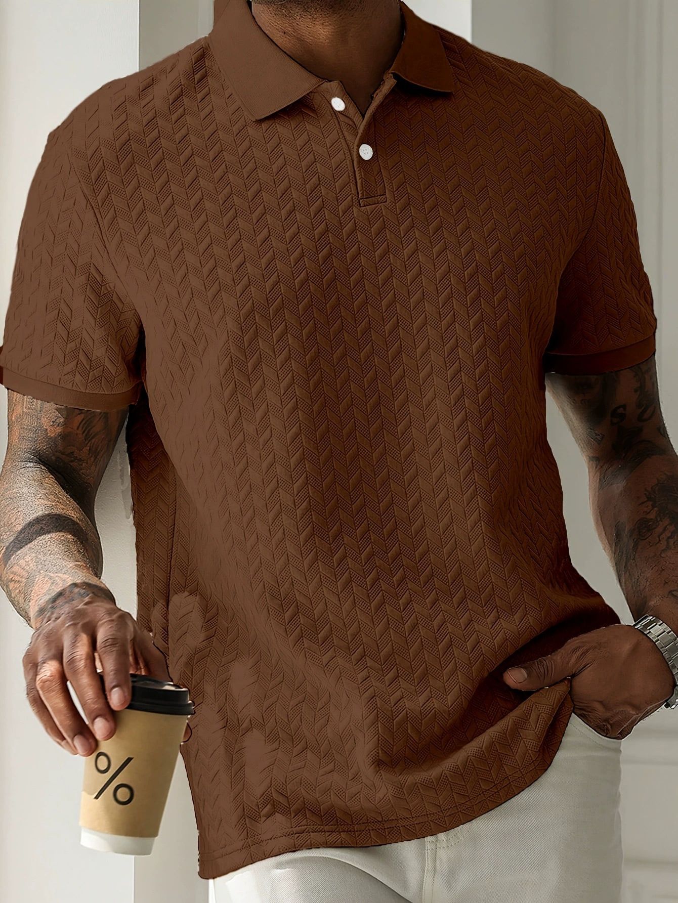 Polo de manga corta texturizado informal para hombre, estilo europeo y americano, exportación de verano 2026, Amazon Temu1008