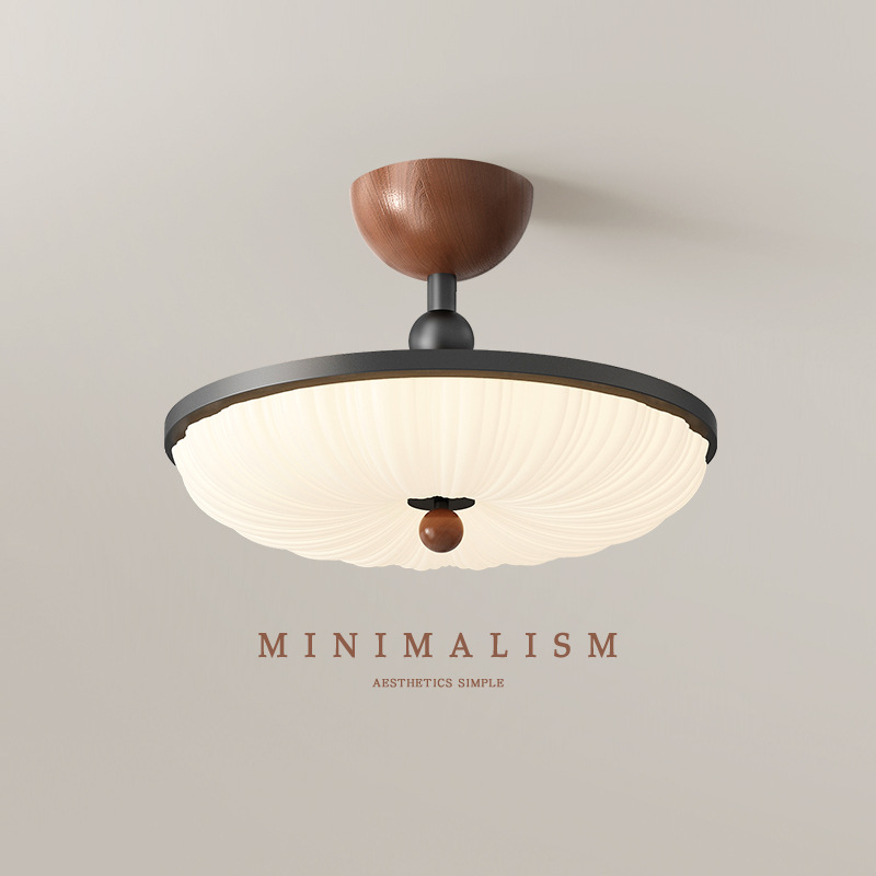 [Seleccionado] Lámpara de techo simple de estilo crema medieval, candelabro de grano de madera de nogal, lámpara de protección ocular de espectro completo retro americano