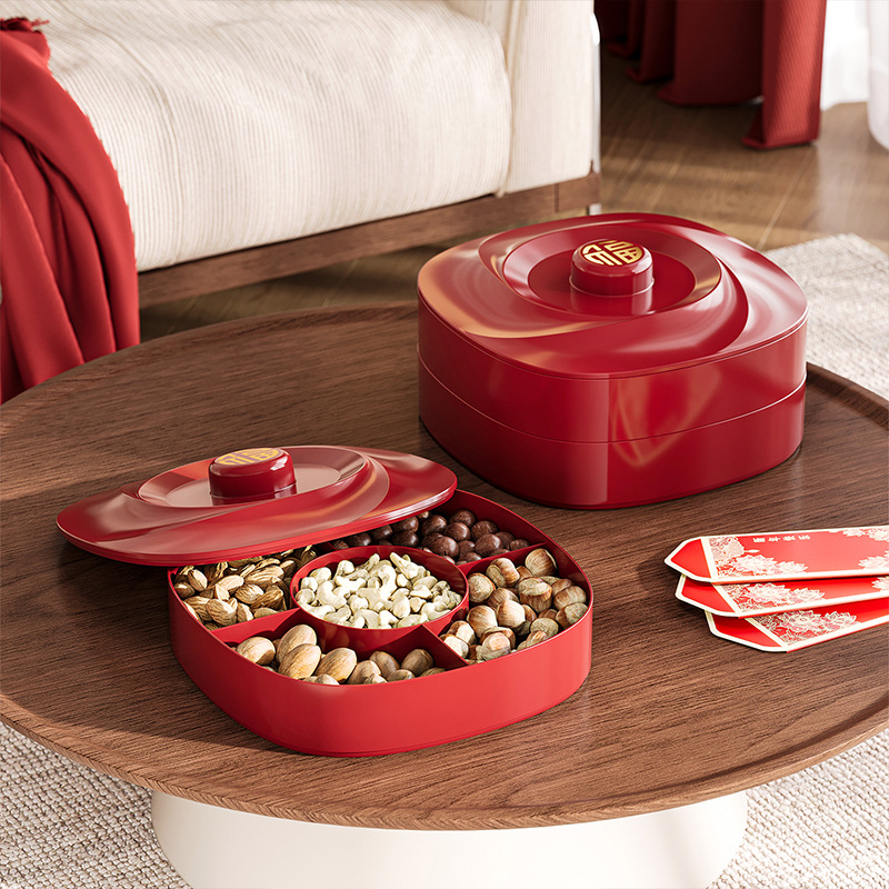 糖果盒红色喜盘盘子客厅婚庆用品过年果盘婚礼托盘干果盒新中式