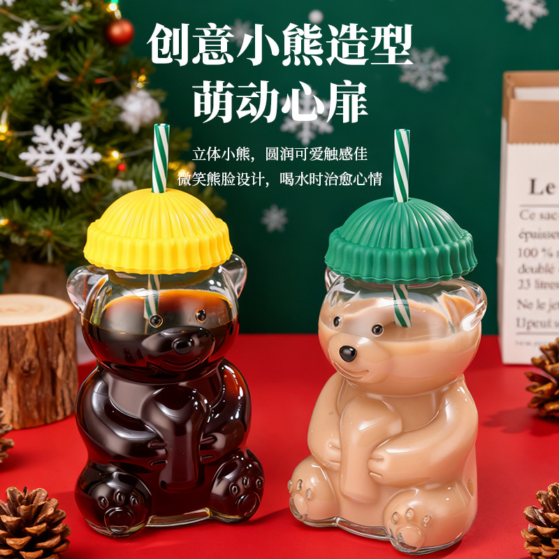 Nuevo oso transfronterizo taza de cristal Starbucks Glass Bear 20oz con la misma taza de agua transparente