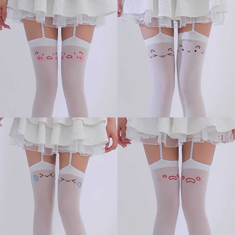 Japanese Cute Cartoon Garter Socks for Women Spring and Summer Y2K Sexy Jk Black Silk Over-The-Knee Socks Sexy Long Thigh Socks