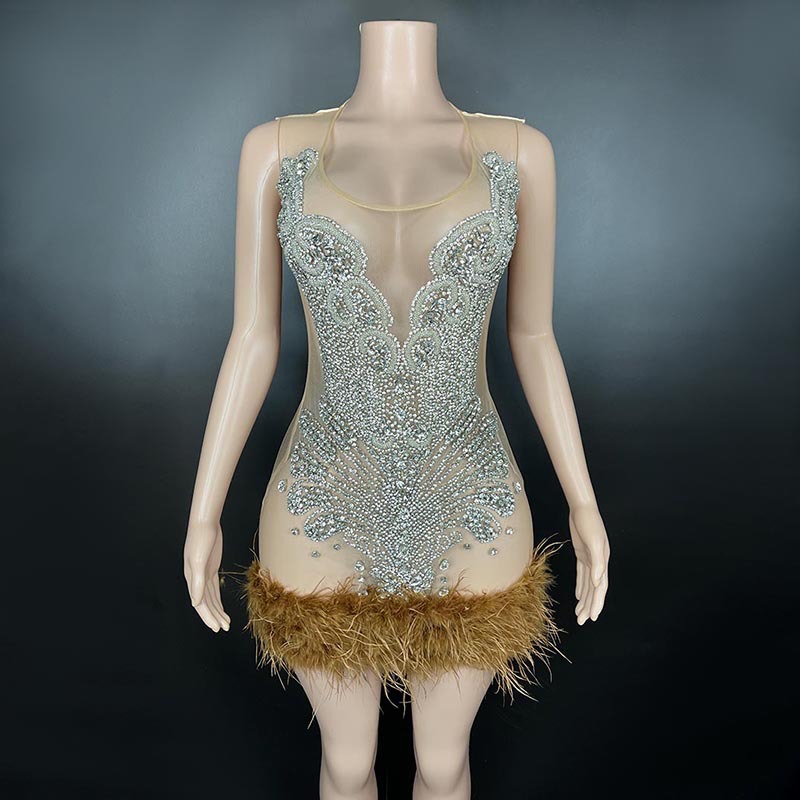 AliExpress cross-border hot sale New mesh see-through full diamond elegant ball banquet dress mini skirt