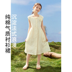 女童奶系溫柔風仙女連衣裙2024春夏新款兒童繡花襯衫裙子一件代發