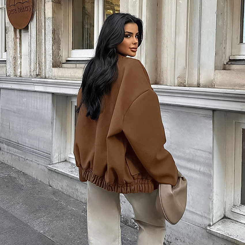 Damenbekleidung 2024 Winter neuer Maillard-Wollmantel in Braun, verdickter mittellanger Wollmantel mit Stehkragen_voghion.com