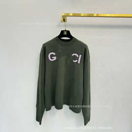 2025早秋新款南油guc韩系简约休闲宽松百搭字母刺绣圆领长袖毛衣