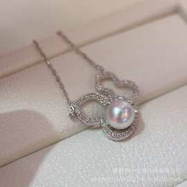 天然淡水强光正圆基本无暇底部可能会有一点点生长纹纯银福禄吊坠