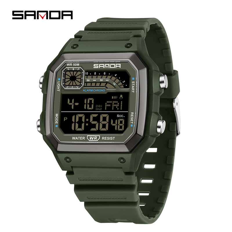 SANDA SANDA reloj electrónico nocturna deportivo impermeable hombre cuadrado nocturna clásica cronógrafo reloj de estudiantes 6196