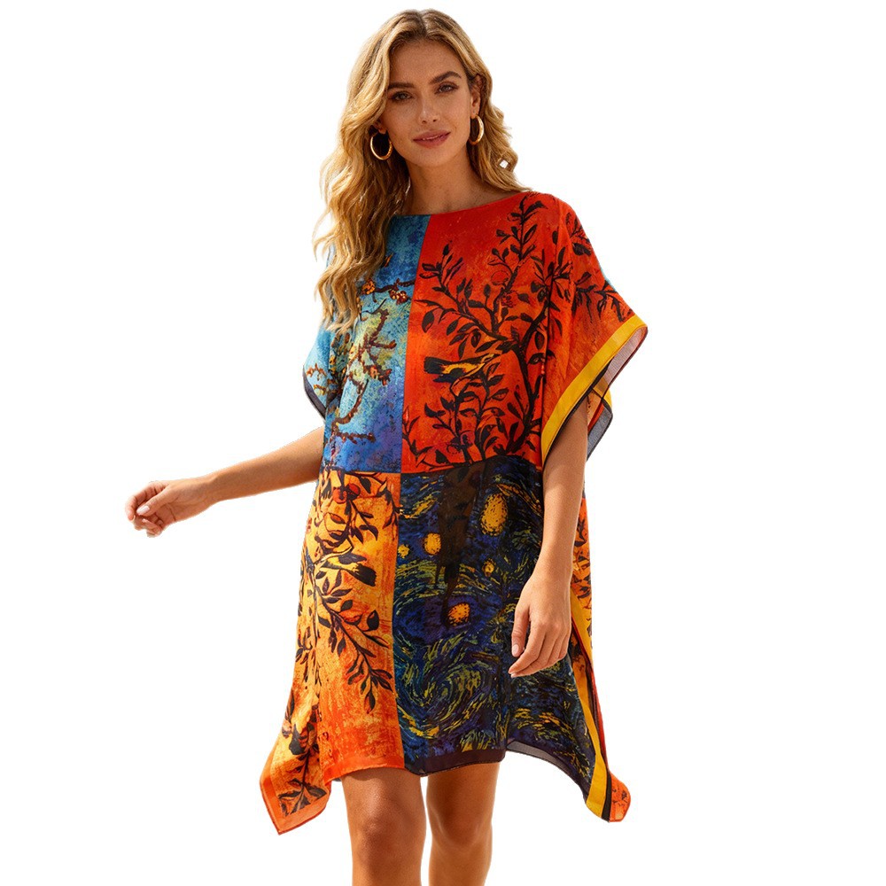 2026 explosión de ropa de moda europea y americana bikini playa blusa multicolor graffiti falda protectora solar chal