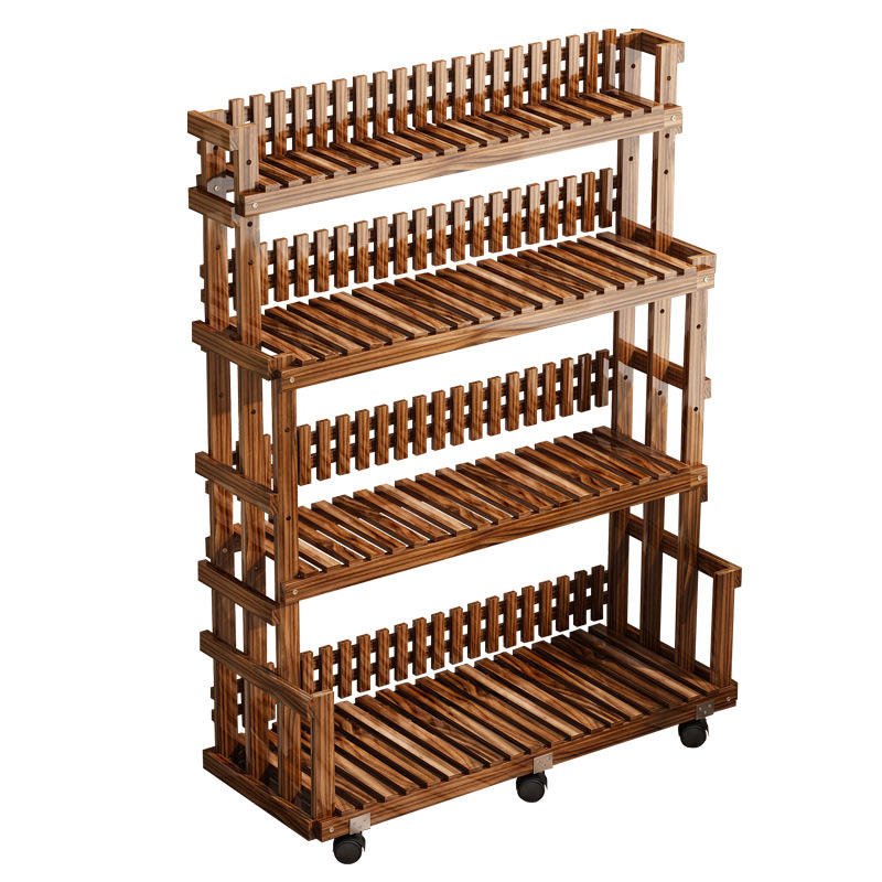 Estante de madera sólida multicapa estante de almacenamiento balcón escalera móvil estante de maceta de flores sala de estar tipo piso estante de almacenamiento de plantas interiores image 5