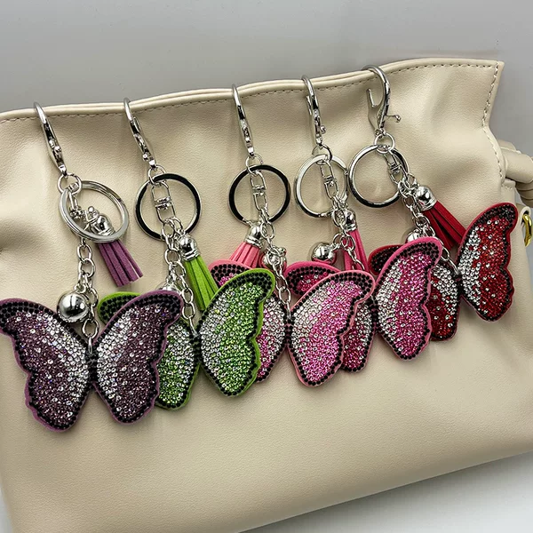 New Style Diamond-Encrusted Butterfly Keychain, Fashionable Tassel Bag Pendant, Cross-Border Hot-Selling Creative Accessory