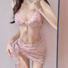 泳衣女性感比基尼三件套羽毛辣妹泳衣纯欲风高级感小胸聚拢海边度