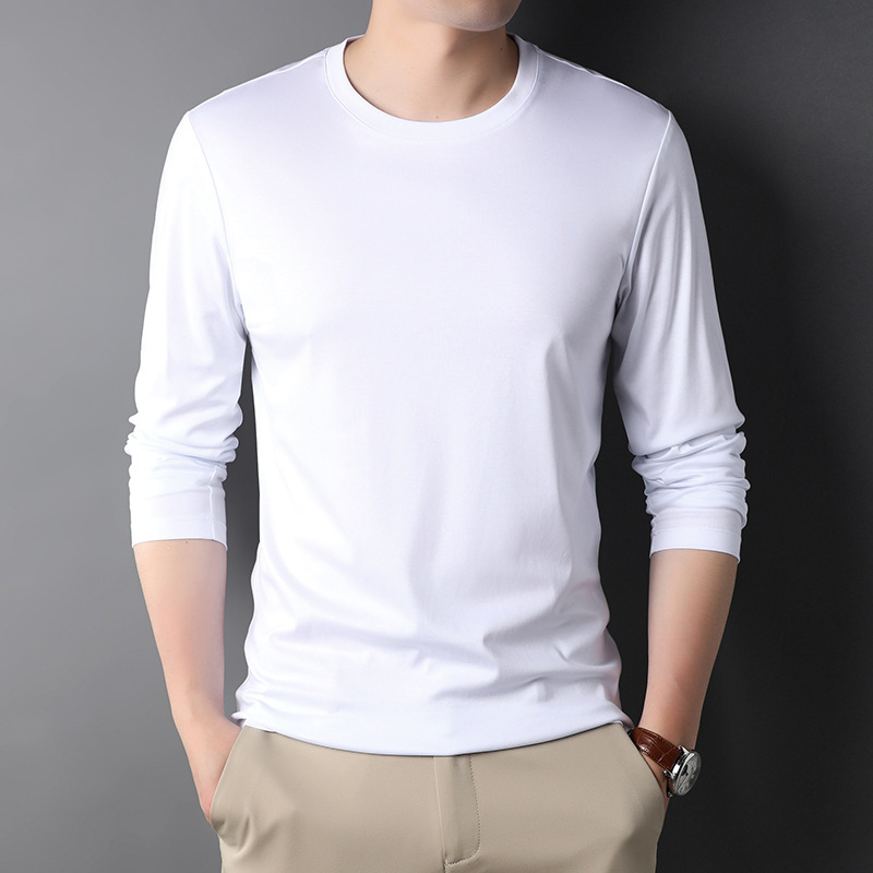 2024秋季新款男士长袖圆领t恤高档中年商务休闲男装棉打底衫t恤