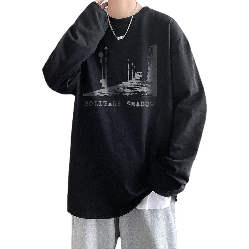 Camiseta de manga larga los hombres sueltos primavera y otoño nuevo impreso hiphop Harajuku estilo nacional moda interior camisa casual ropa superior