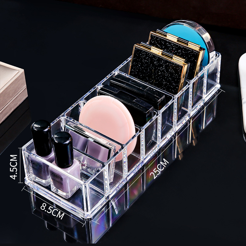 Manufacturer Powder Lipstick Storage Box Acrylic Cosmetics Display Stand Small Eight-Compartment Transparent Powder Blush Stand Transparent
