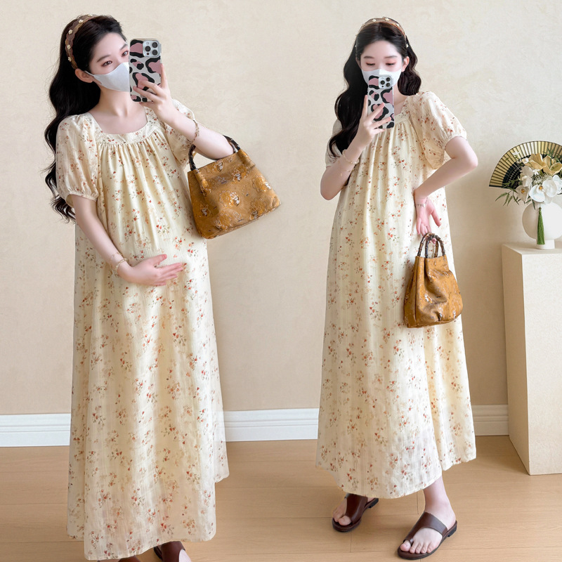 Maternity Wear, New Summer Style, Fashionable Floral Print, Fresh and Age-Reducing, High-End Skirt, Pregnant Mother's Elegant Outfit Dress