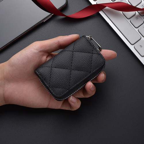 Diamond grid multi-functional key pouch car zipper large capacity universal men's hand-held home key lock pouch storage case