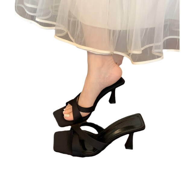 Retro summer mule open toe stiletto heels