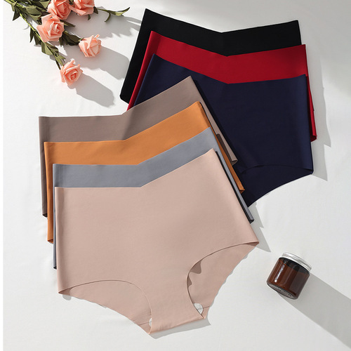 Underpants deep V-shaped non-trace sports ice silk European and American high waist abdomen buttocks lifting women's boxer pants pure cotton crotch