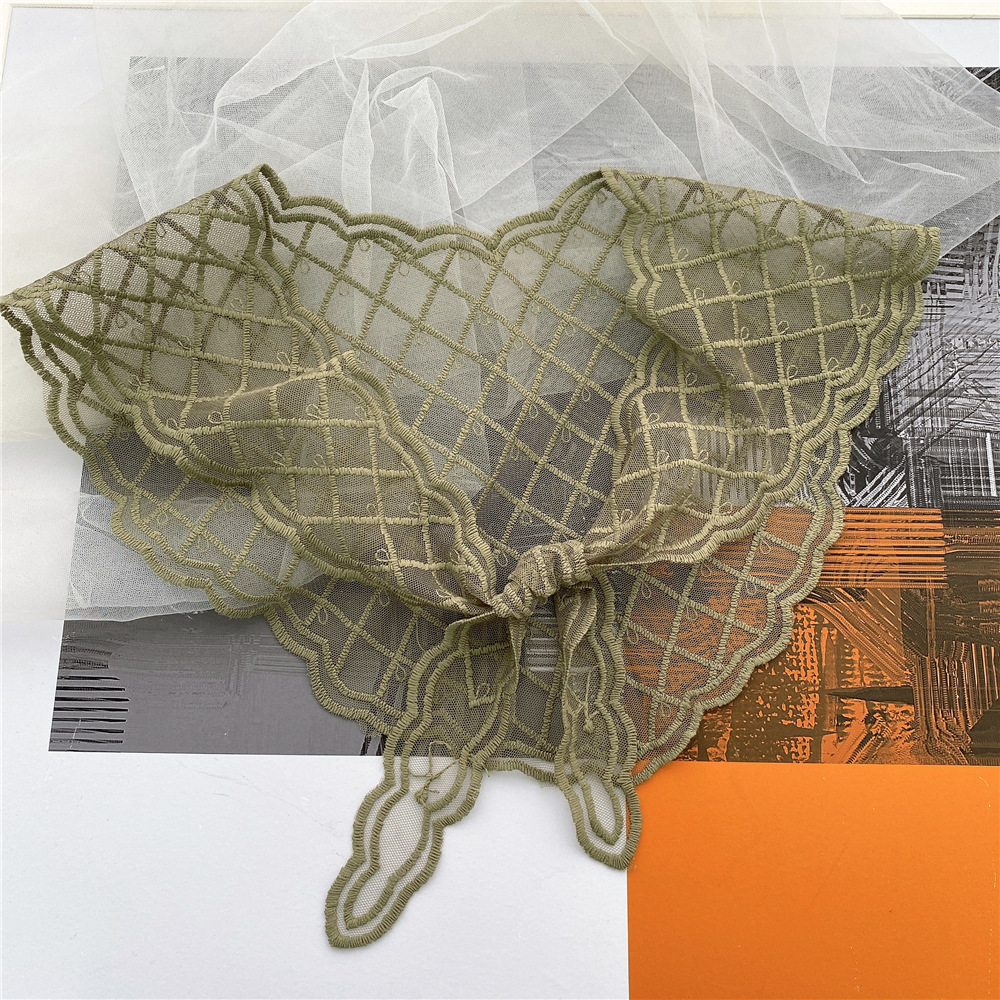 20g Weight Silk Scarf Classification Travel Occasion Lace Material Lattice Pattern Unisex Gender Sweet Style White, Green, Yellow, Black Color Retro Lattice Lace Triangle Small Silk Scarf 7