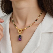 个性时尚天然石项链简约大气波西米亚风日常通勤百搭碧玺项链