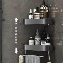 跨境浴室黑色碳鋼三角架免打孔淋浴房收納架衛生間壁掛角落置物架